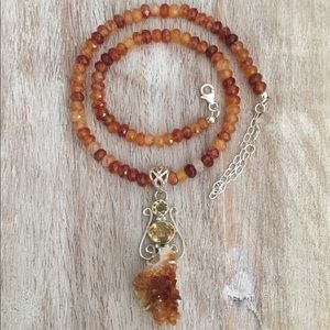 Citrine Crystal Multi Gemstone Pendant Necklace